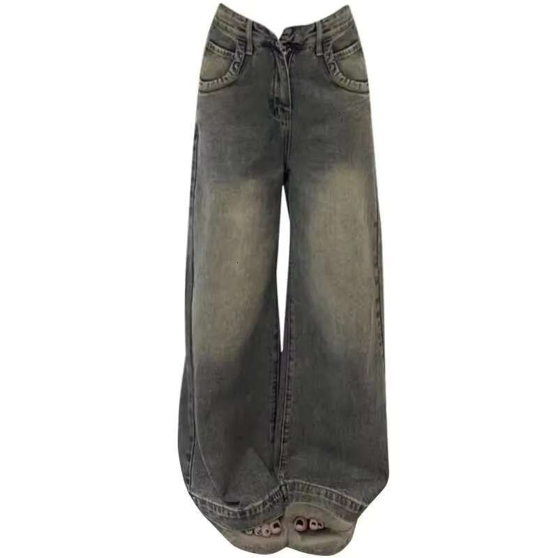 New Arrival Fall 2023 High-Waisted Vintage Wide-Leg Jeans Women's American Style Straight-Leg Casual Loose Fit Denim Trousers