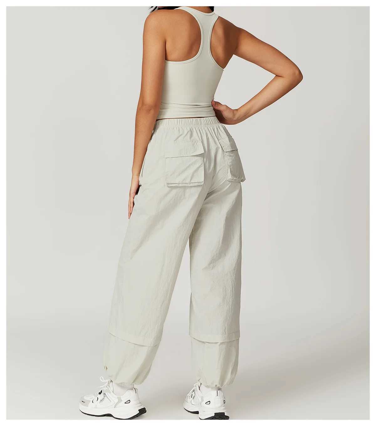 Yoga Outfit Women Windproof And Breathable Workwear Pants Womens Pockets Elastic Loose Leggings Running Casual Sports Wide leg H250207
