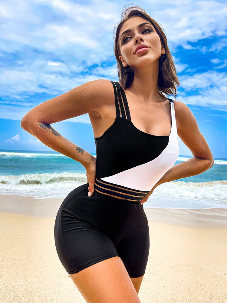 One Piece Swimsuit Women Push Up Swimming Suit patchwork Bathing Suit High waist Beachwear Monokini One Piece Swimwear Women 250206