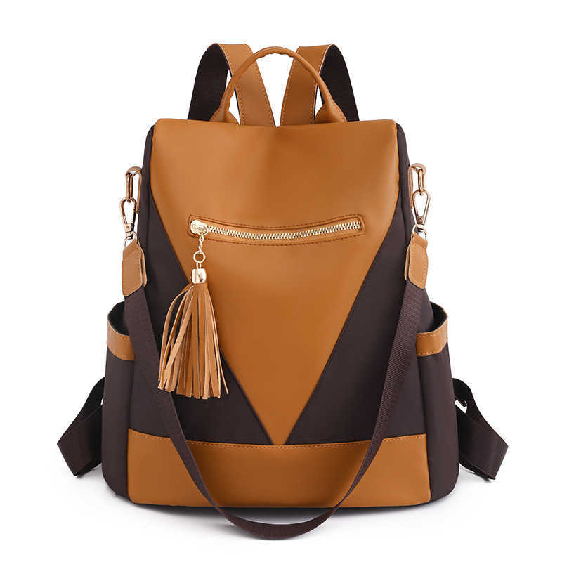 Womens Backpack Fashion Contrasting Color Outdoor Travel Backpack Oxford Cloth Dual Use Leisure Backpack Womens Bag