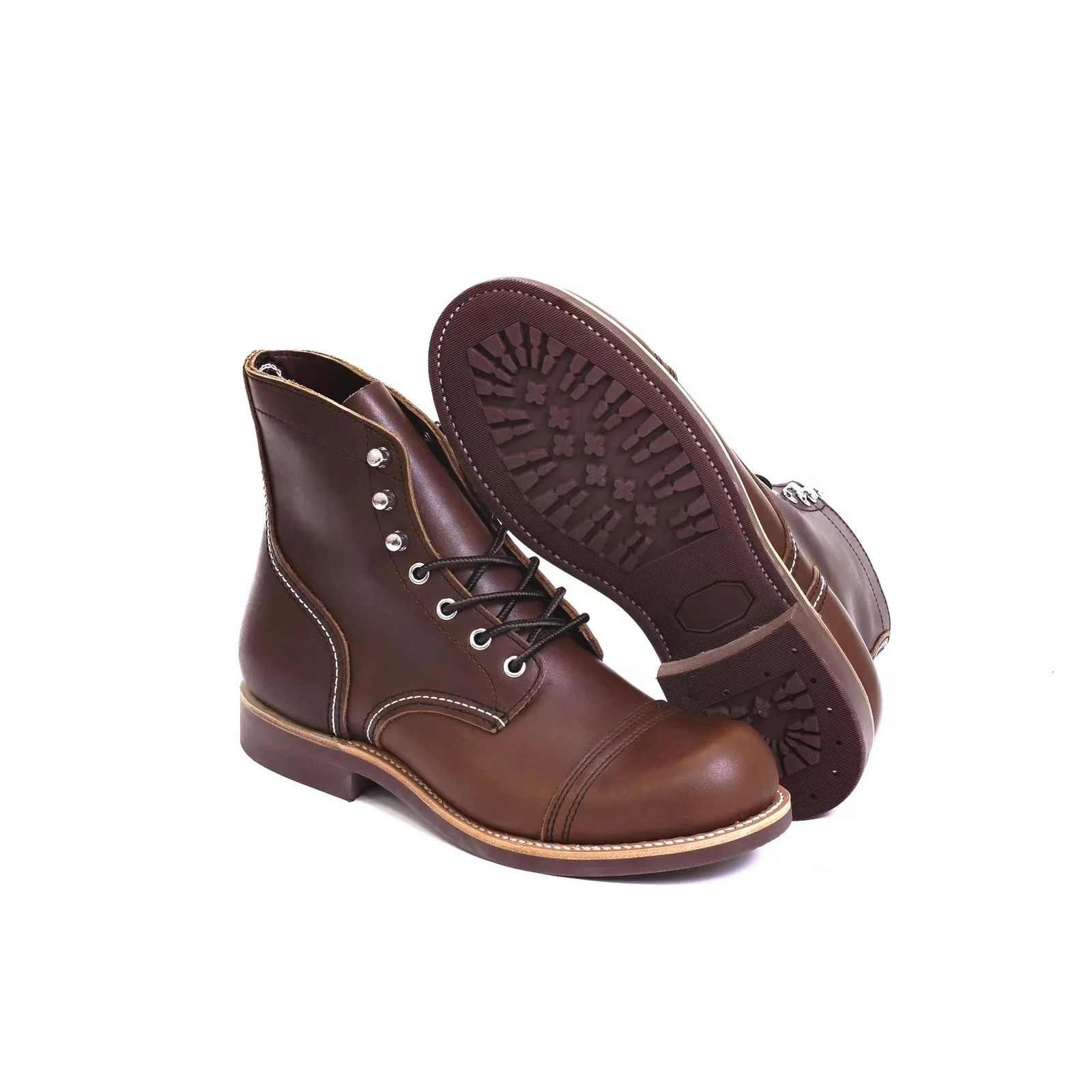 Durable Welted Motorcycle Rugged Heritage Boots Vintage Oil Genuine Leather 8111 Red Punk For Men Cowhide Mid-Cut Shoes250208