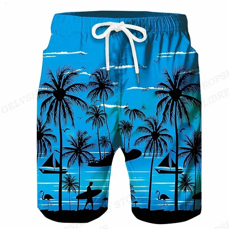 Summer Mens Shorts Quick Drying Hawaii Holiday Sports Swimming Trunks Fashion 3D Coconut Tree Printed Loose 6XL Z260313