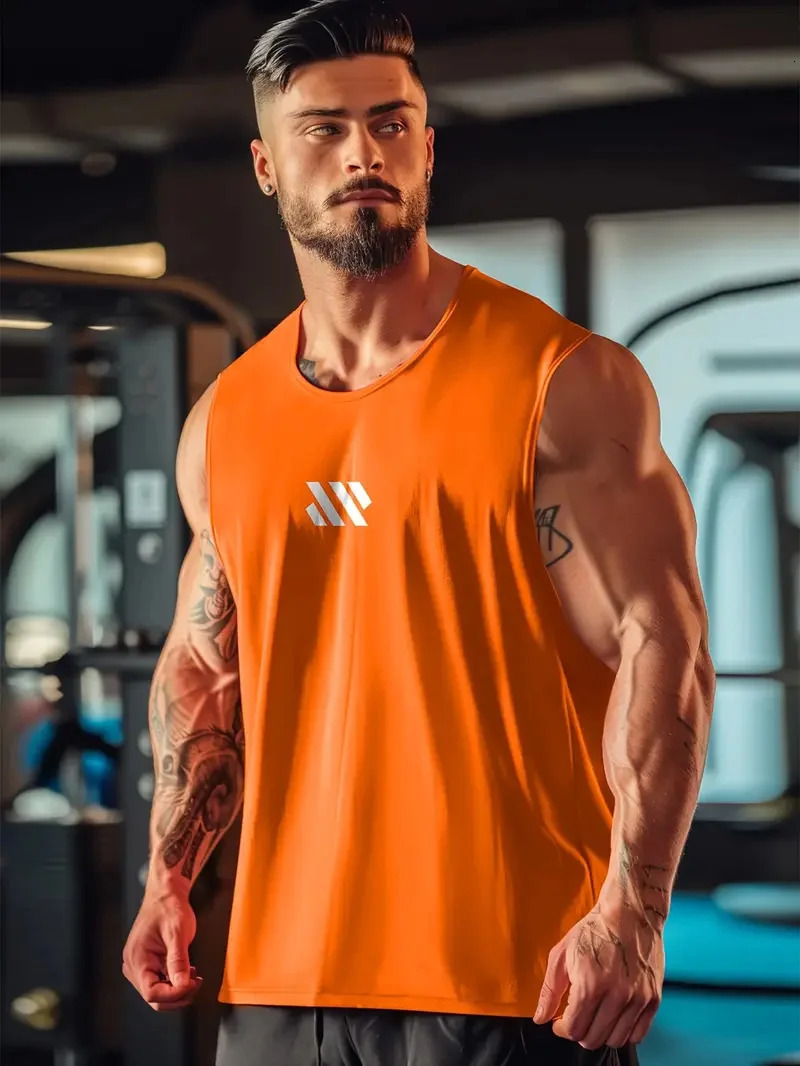 Summer mens solid color monogram round neck sleeveless undershirt daily fitness sports breathable not boring short sleeve 250207