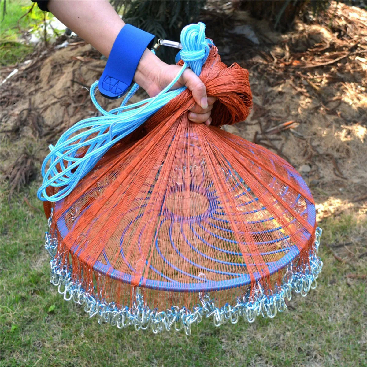 Us-12FT Fishing Cast Net Bait Trap Easy Throw Hand Cast Net Mesh W/Chain Sinker 250207