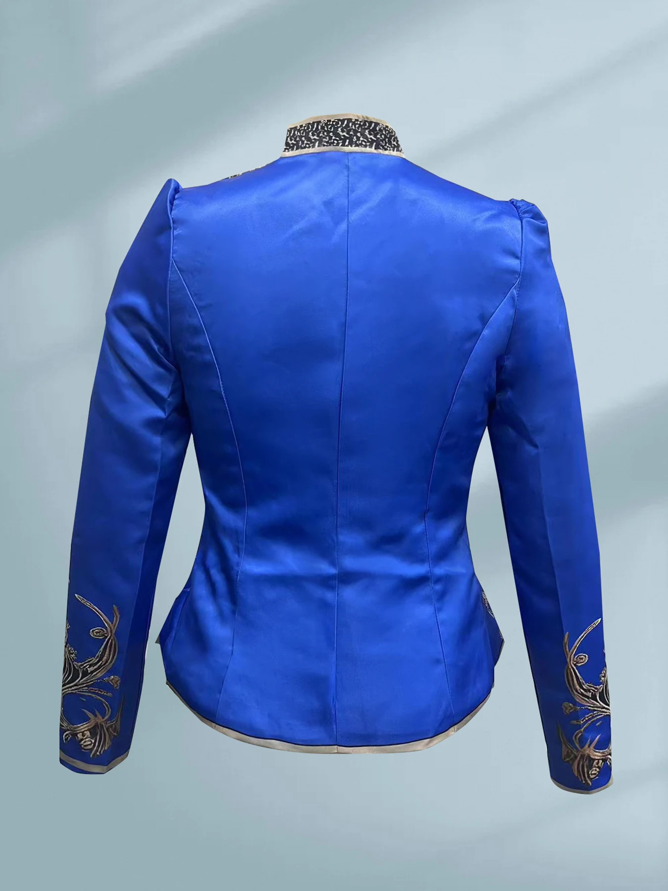 Elegant Chic Jacket Women Vintage Floral Stand Collar Slim Waist Asymmetric Loose Long Sleeves Tops Blazers Coats 250207