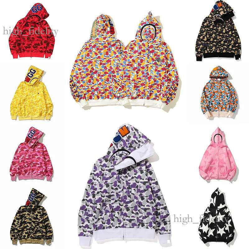 Hoodies Camo Shark Full Zip Mens Womens Deisigners Hoodie Fashion Hoody Stylist Bapelies Hoodie 77D