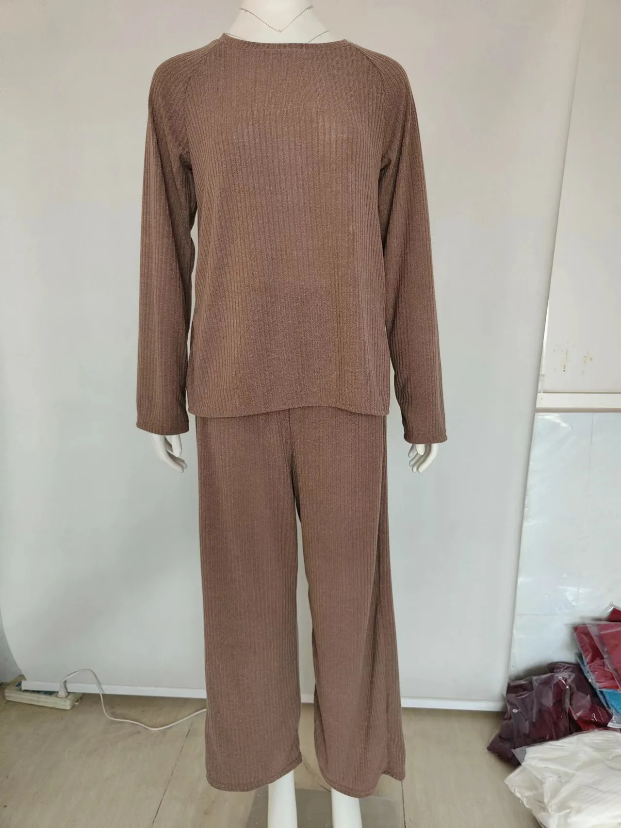 Womens Knit Lounge Sets Sweater Home Street Daily Basic Pure Simple Soft Sport Sweater Pants Fall Winter Round Neck Long Sleeve 250207