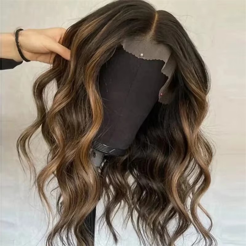 Soft Glueless Highligt Brown full lace wig Wavy burnette ombre Human Baby Hair HD Lace European Hair Preplucked Daily Wear Wig