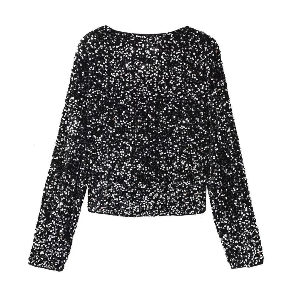 UNIZERA Autumn/Winter Product Womens Fashionable and Stylish Round Neck Long sleeved Bow Tied Sequin Suit Coat 250207