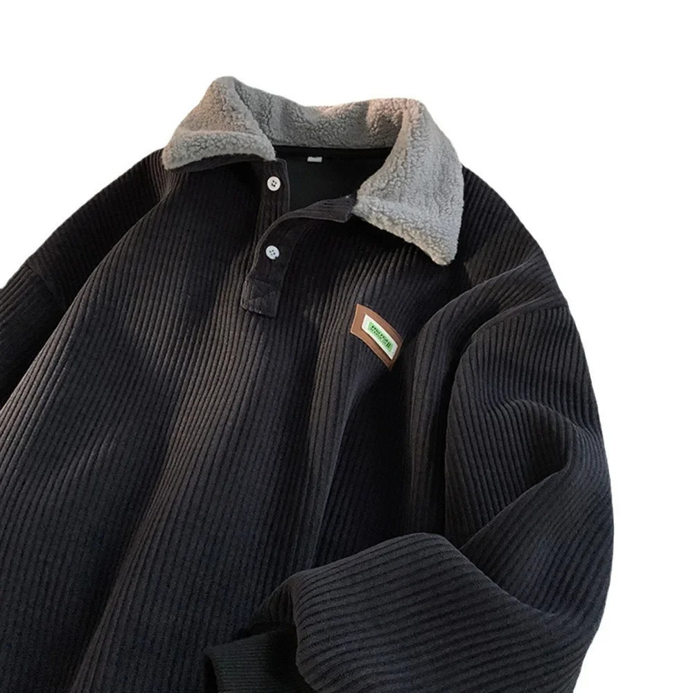 Lamb Fur Mens Hoodie Coat Autumn Winter Thickened Polo Collar Sweatshirt Fleece Lined Fashion Style For Teens And Adults 250207