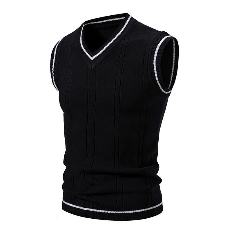 Autumn Winter Mens Knit Vests VNeck Sleeveless Slim Fit Knitted Pullovers Men Fashion Patchwork Smart Casual Sweater Vest Man 250110