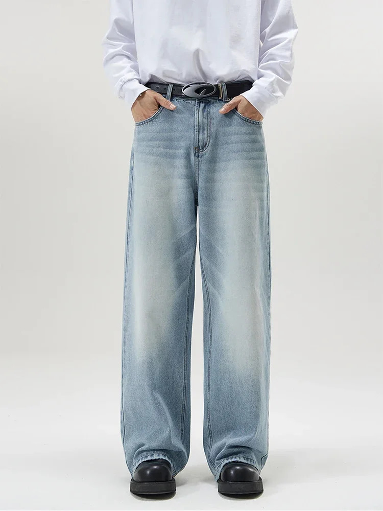 4 Colors Autumn Vintage Distressed Mens Baggy Straight Jeans Fashion Korean High Street Denim Pants Streetwear Male Trousers 250207