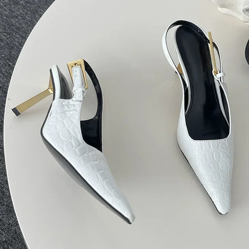 Patent Leather Green Women Pumps Sexy Pointed Toe Metal Buckle Strap Thin High Heels Summer Elegant Slingbacks Heeled Sandals 250207