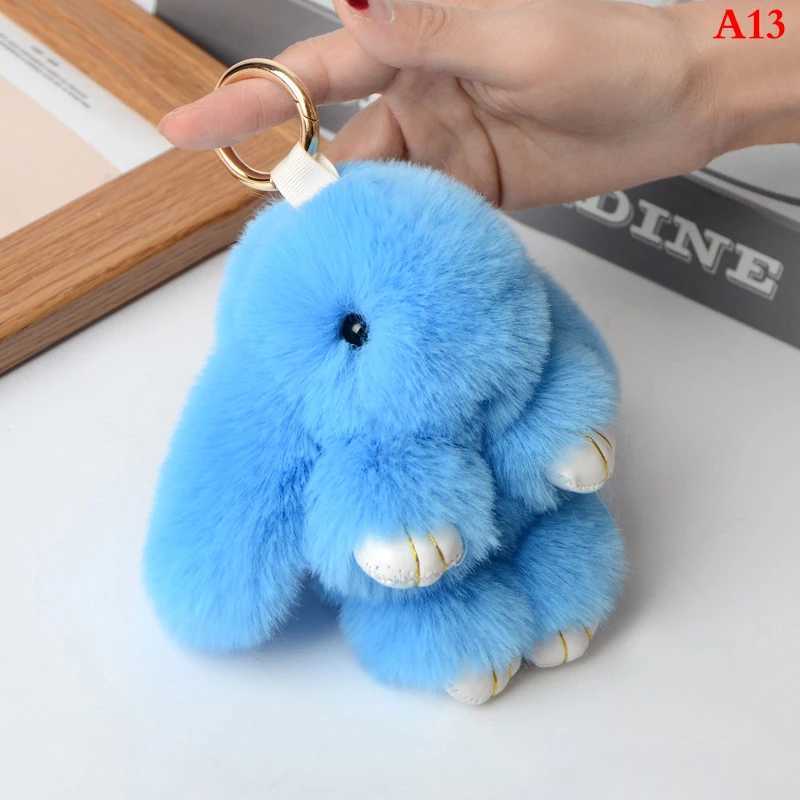Rabbit Keychain Ring Fluffy Real Fur Pp Bunny Trinket Key Chain Charm Cute Key Ring Bag Car Key Pendant Y250208