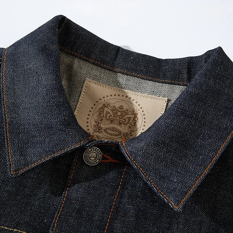 American Casual Wear Dark Blue Mens Original Red Selvedge Denim Work Jacket Japanese Vintage Slim Thick Jean 250207