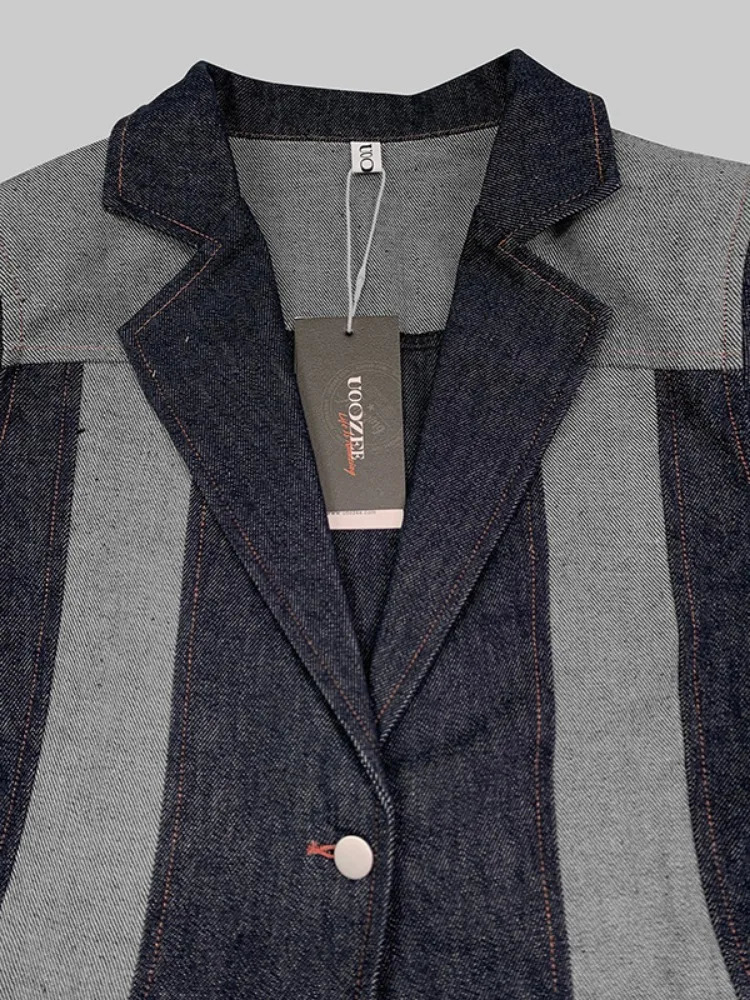 Freeacy 2024 Womens Fashion Jackets Lapel Long Sleeves Blazer Contrast Color SplitJoint Deep Vneck OneButtoned Coats 250208Z