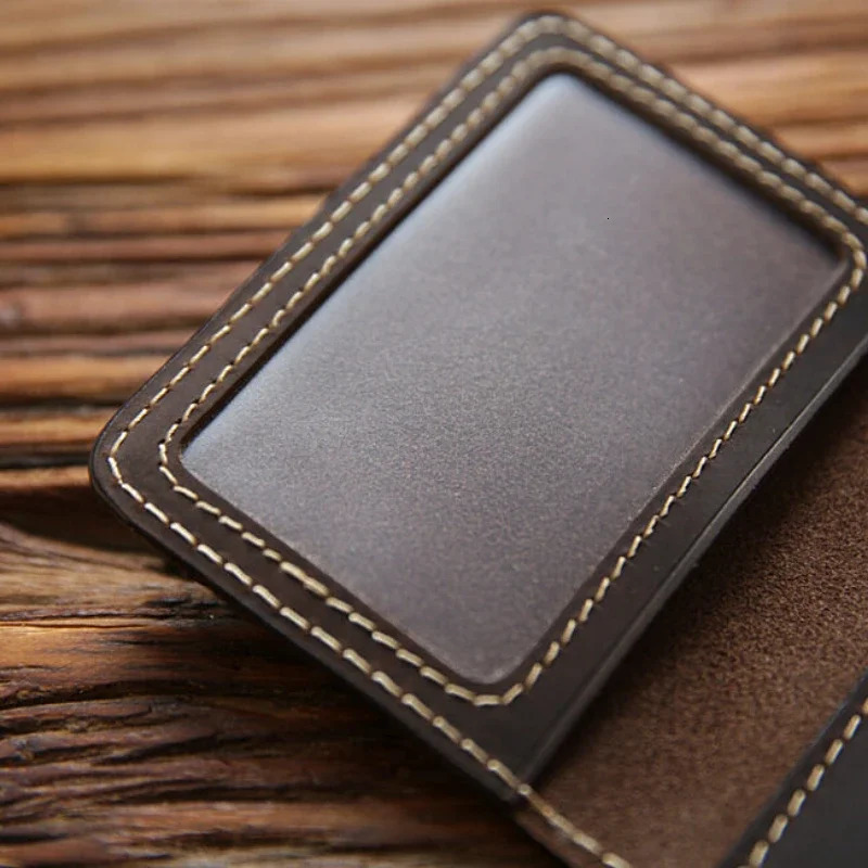 Retro Crazy Horse Leather Cards Cases Mens Cowhide Credit Card Holder Wallet Handmade Ultra-thin Slim Drivers License ID Cover 250208