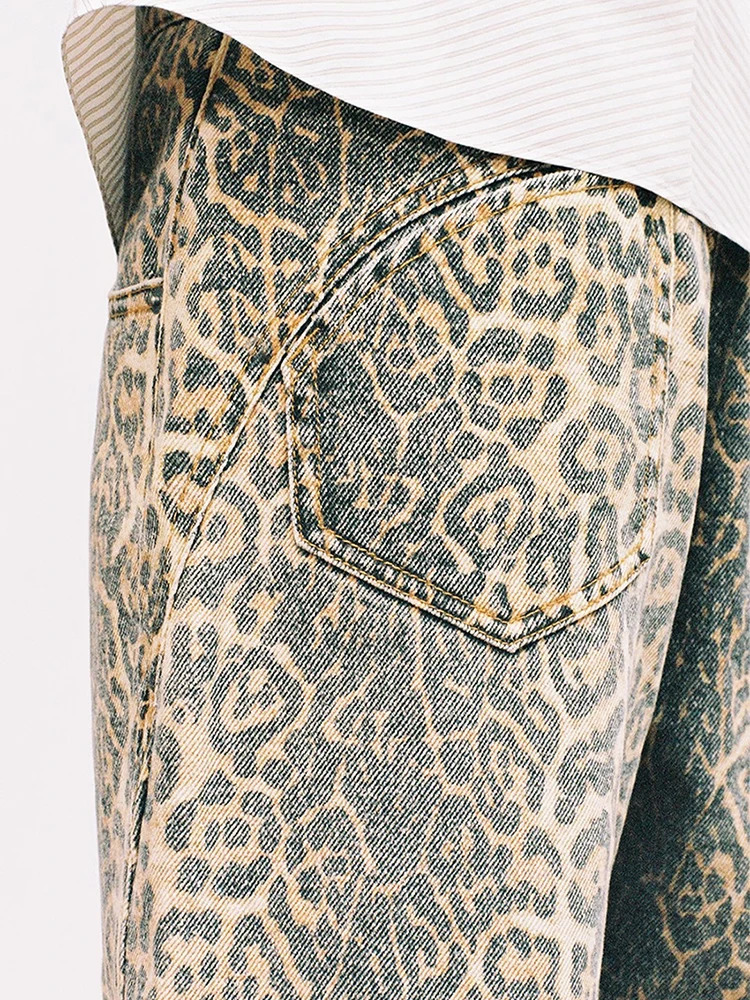 Vintage Leopard Print Jeans Women 2025 Oversize Casual Hip Pop Wide Leg Trouser Fashion Loose Denim Pants 250206