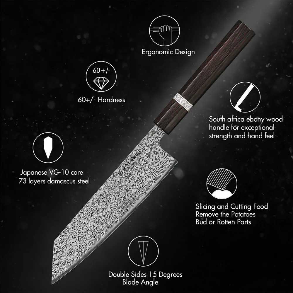 TURWHO 7 Inch Kiritsuke Knives Japanese Hand Forged Damascus Steel Professional Chef Knife Sashimi Cleaver Kitchen Cooking Tools W250208