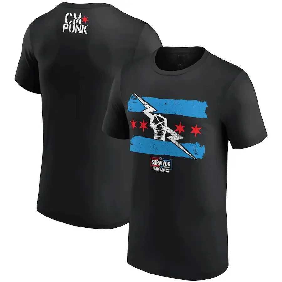 2024 Summer New Mens T Shirts 3D Printed Short Sleeve Wrestler Cm Punk Round Neck T-shirt Street Sports Casual Oversized TopsT250207