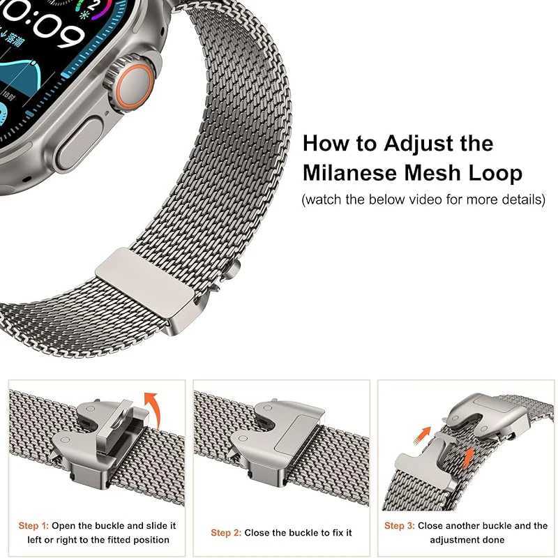 Milanese Loop Str For ple Band Ultra 2 49mm 46 45 44 41 38 42mm Stainl Steel Metal for i Series 10 9 8 7 6 5 4XJ250208