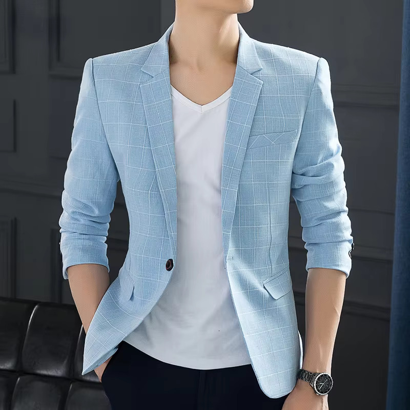 High-Quality Men's Casual Plaid Western Slim Fit Korean Fashion One-Piece Suit Single-Breasted Thin Handsome Jacket
