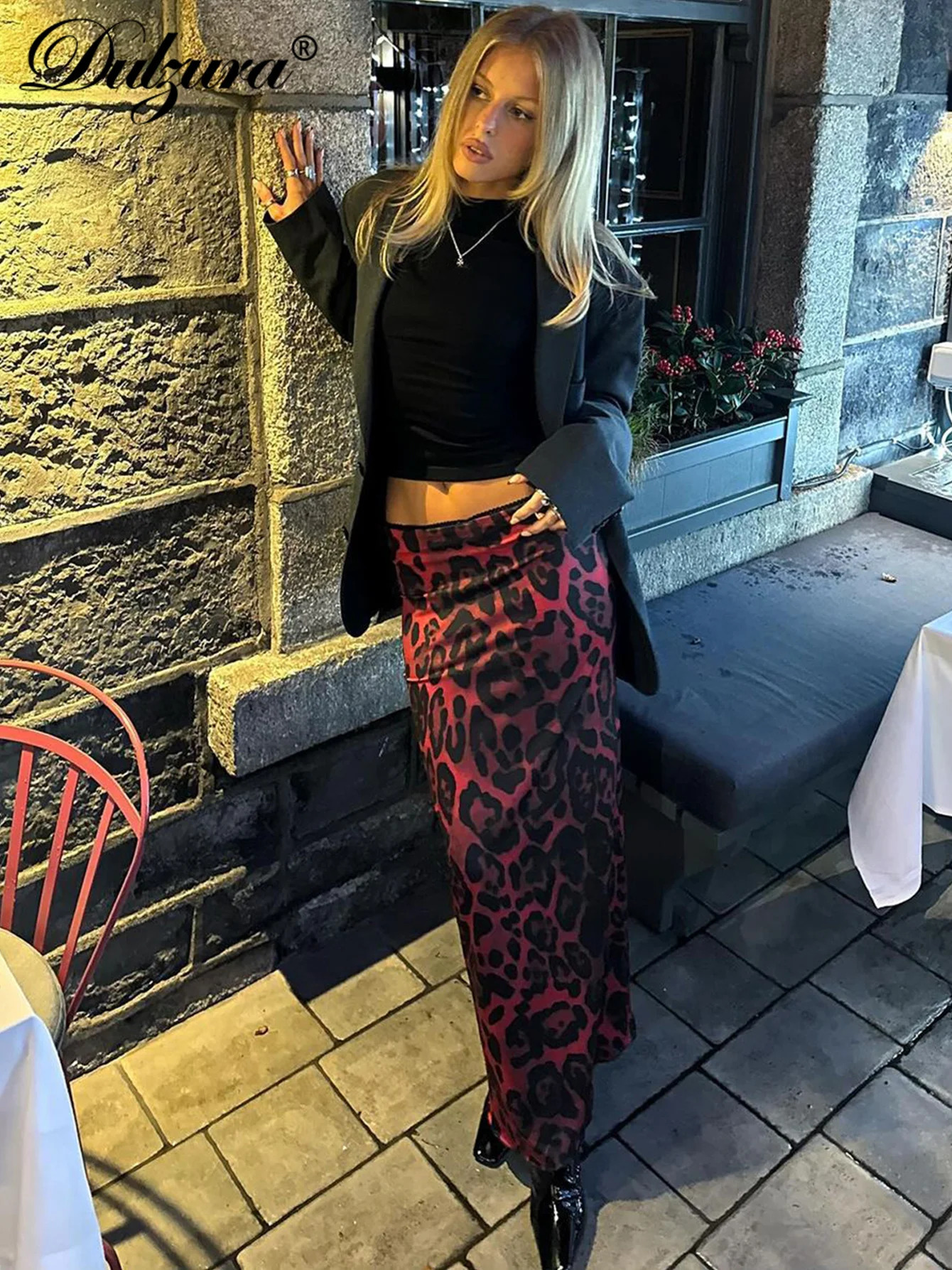 Dulgura womens Leopard Slim Maxi Skirt sexy retro Bodycon Party Club streetwear autumn and winter clothing 250208Z