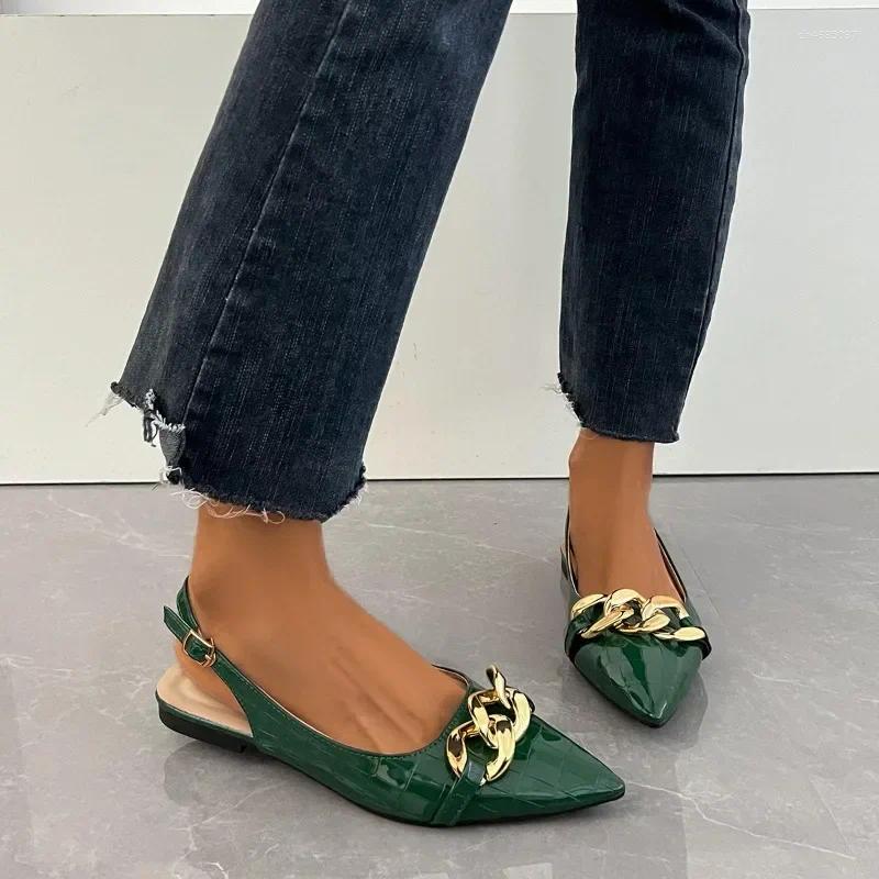 Sandals Women's 2025 Summer Fashion Metal Chain Flats Pointed Toe Ladies Casual Shallow Shoes Women Designers hurenlakeshoes hurenlakeshoes