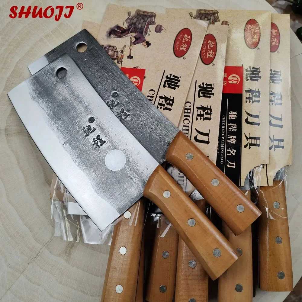 SHUOJI Master Handmade Kitchen Knife Forged High Carbon Steel Knife Chinese Kitchen Cleaver Old Fashioned Knife Chef Tools W250208