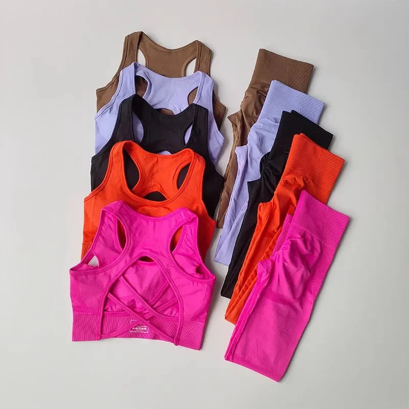 2pcs Seamless Yoga Set Women Push Up Legging Fitness Sportswear Gym Sport Bras Push-up Strappy Sports Top Set Sports Suits 250207