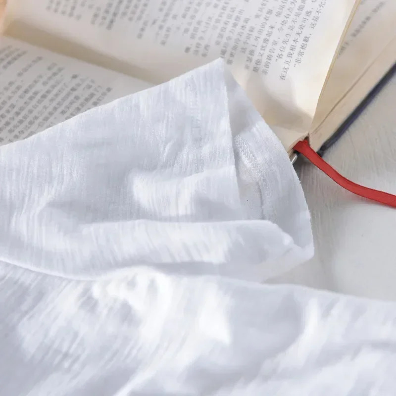 Mens Retro Raw Edge T-Shirt 100% Cotton Lightweight Breathable Slim-fit Monochromatic O-Neck Casual Basic Top Tees 250207