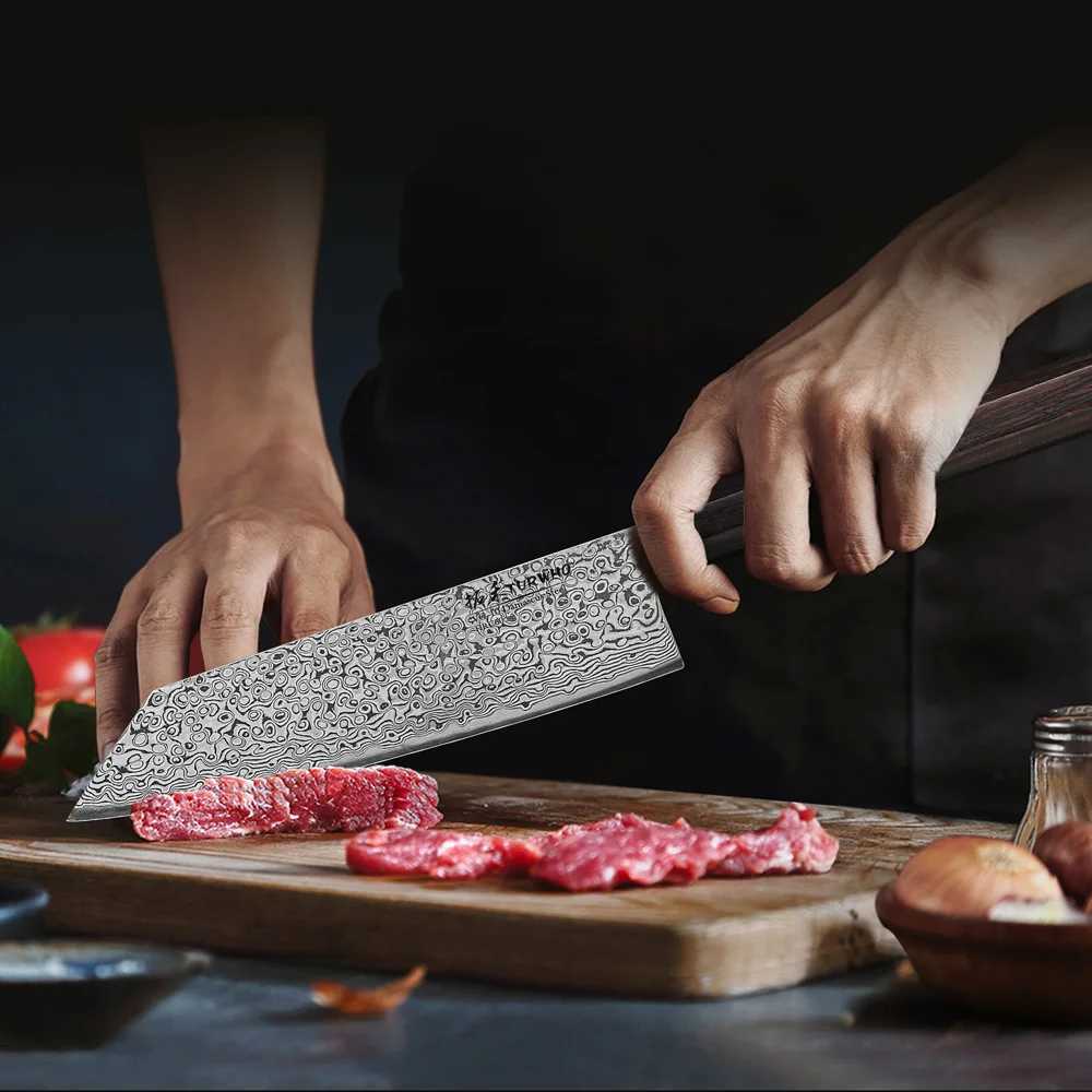 TURWHO 7 Inch Kiritsuke Knives Japanese Hand Forged Damascus Steel Professional Chef Knife Sashimi Cleaver Kitchen Cooking Tools W250208