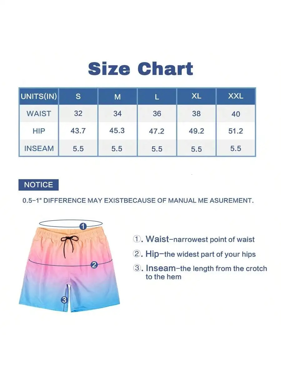 Mens beach shorts gradient color block brushed summer mens swim trunks elastic waist 3D printed breathable short streetwear 250208Z