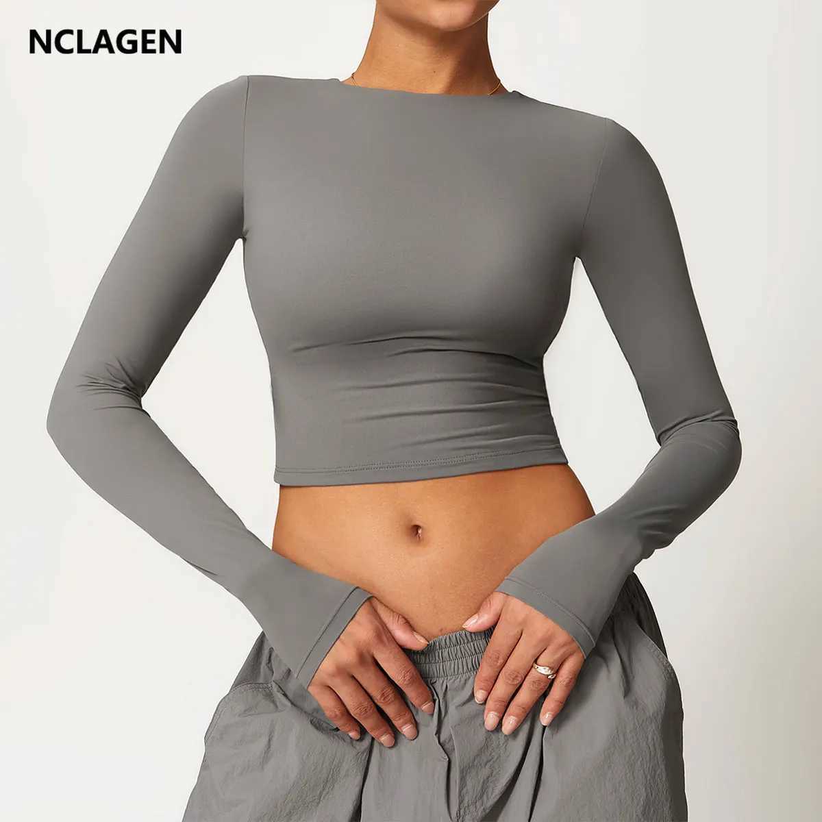 Yoga Outfit Gym Clothes Woman Long Sleeve Running Fitness Top Round Neck Pilates Clothing High Elastic Sportwear Workout Shirts H250207