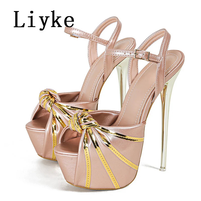 Liyke Summer Women Sexy Stiletto Platform Sandals Fashion Pleated Open Toe Extreme High Heels Banquet Party Shoes Size 42 250118