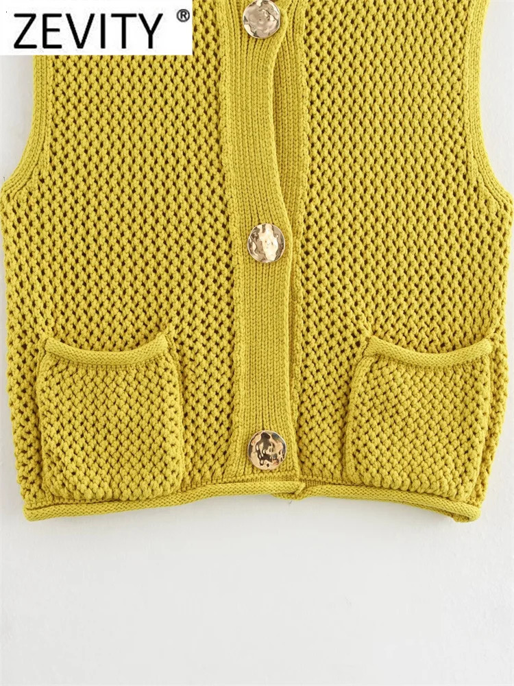 Zevity Women Fashion O Neck Sleeveless Knitting Sweater Female Chic Buttons Pockets Cardigan Vest Coats Tops CT6265 250207