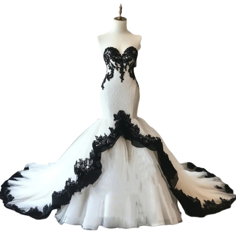 Classic Black And White Mermaid Wedding Dresses Lace Sweetheart Corset Sleeveless Vintage Gothic Bridal Gown Appliques 2025 Vestido De Novia