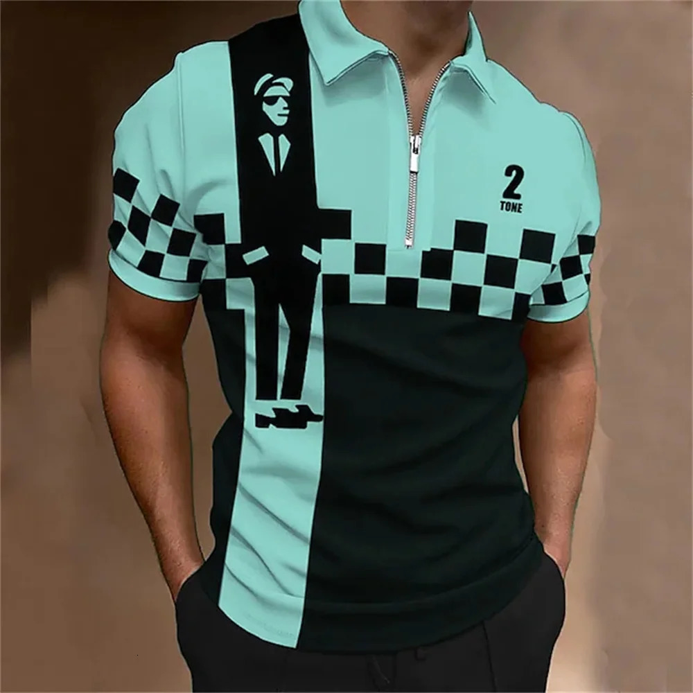 Mens Polo Golf Plaid Turndown Short Sleeve Zipper Clothing Funny Comfortable Beach Tee Man Tops Original Shirts Quality 250208
