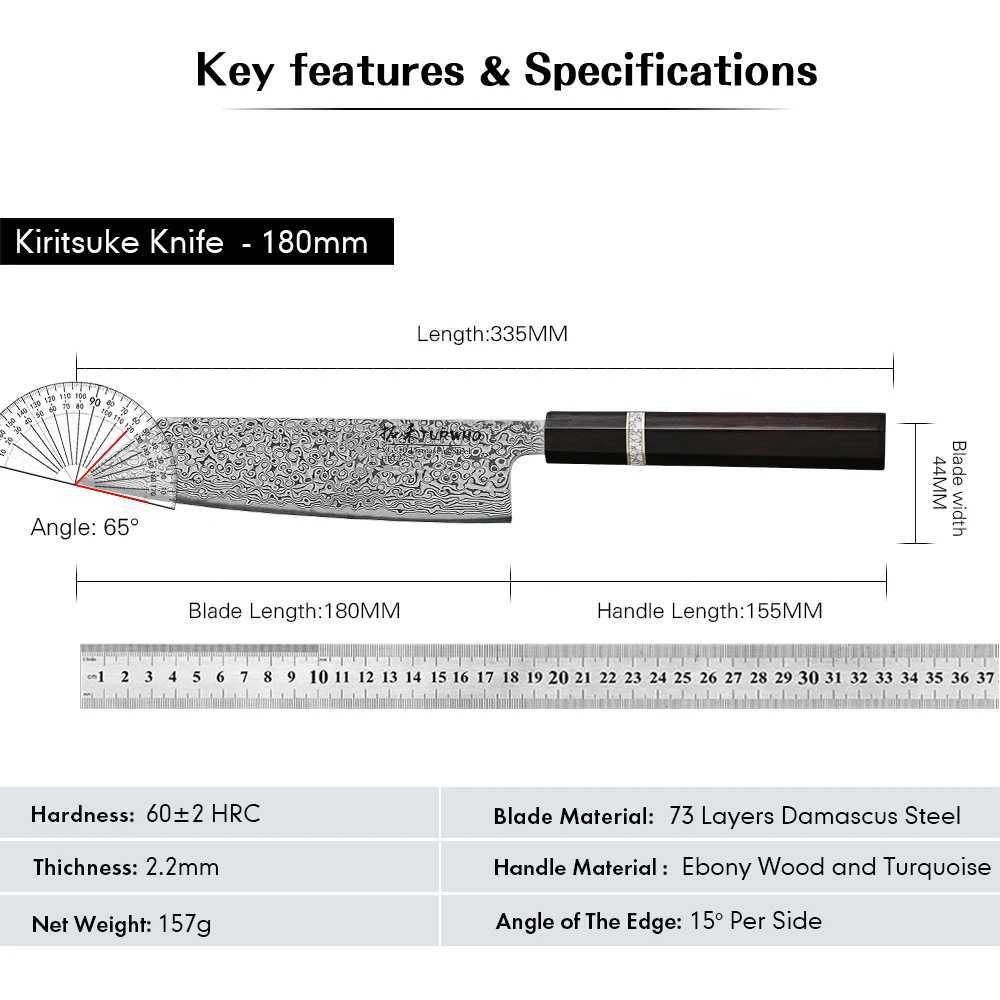 TURWHO 7 Inch Kiritsuke Knives Japanese Hand Forged Damascus Steel Professional Chef Knife Sashimi Cleaver Kitchen Cooking Tools W250208