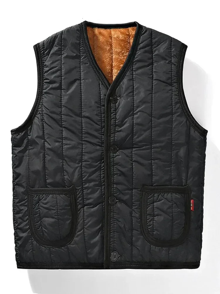 Winter Plus Fleece Thicken Warm Cotton Vest Men Gift for Father Husband Casual Loose Comfortable Sleeveless Jacket Clothing 250110