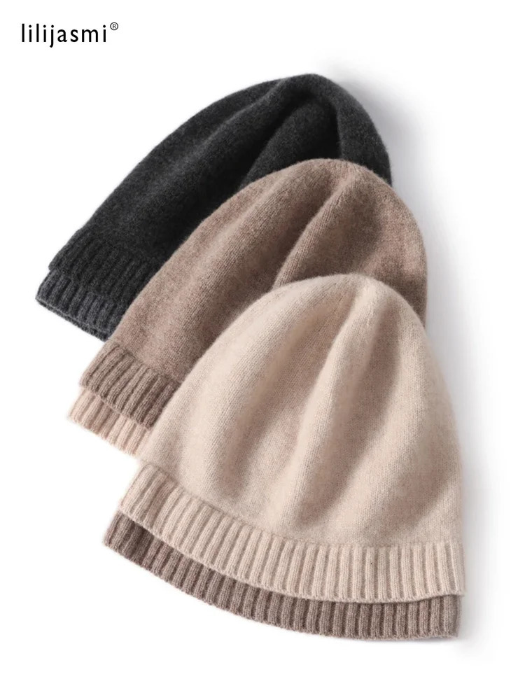 100% Wool Knit Caps Fashion Double Layer Hem Deco Unisex Beanies Pure Wool Warm Hat Soft Cozy Spring Outdoor Casual 250221