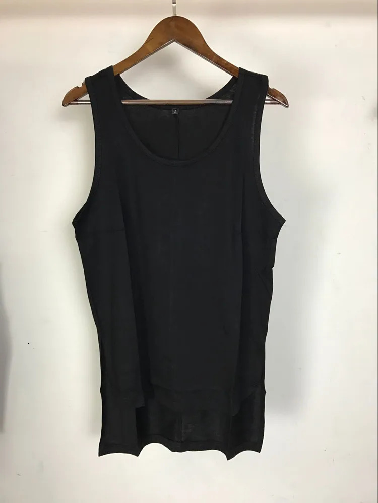 Summer men women cotton long tank top side split street hip hop undershirt black white gray casual sleeveless shirt gym vest 250207