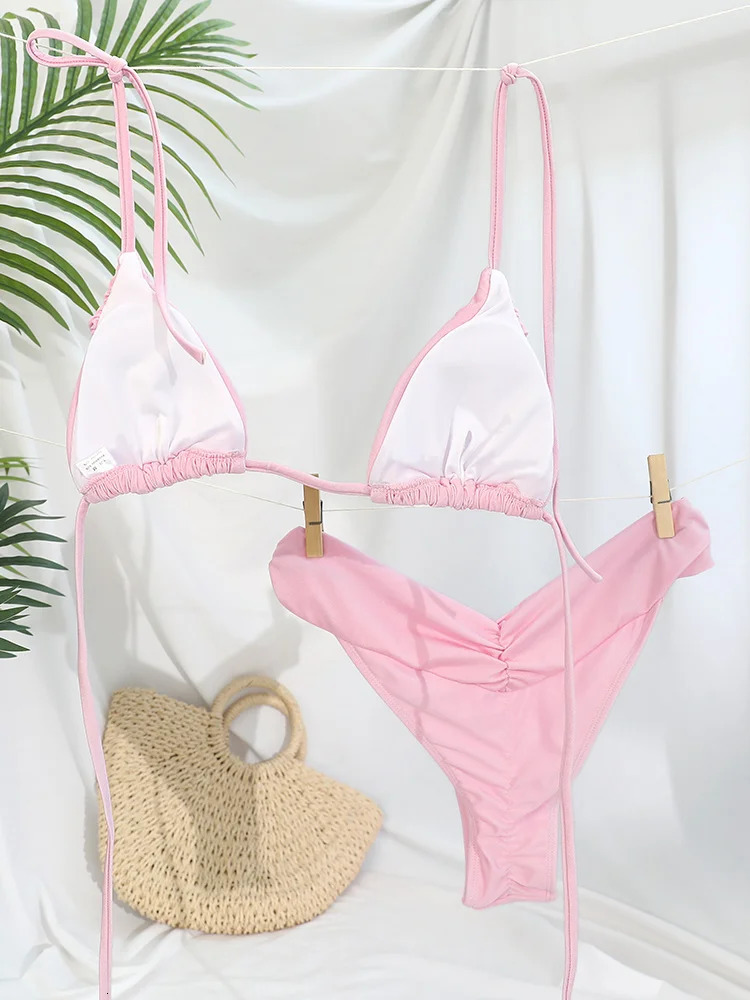 Pleated Brazilian Folds Bikini Set Sexy Micro Bikinis 2023 Women Swimsuit Female Triangle Swimwear Beach Wear Bathing Suit 250208Z