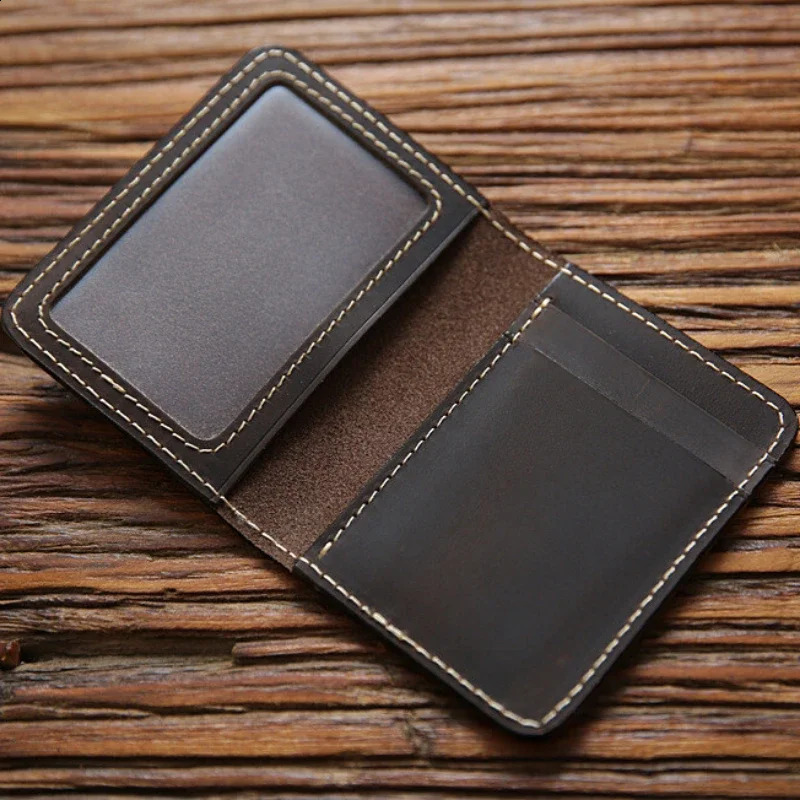 Retro Crazy Horse Leather Cards Cases Mens Cowhide Credit Card Holder Wallet Handmade Ultra-thin Slim Drivers License ID Cover 250208