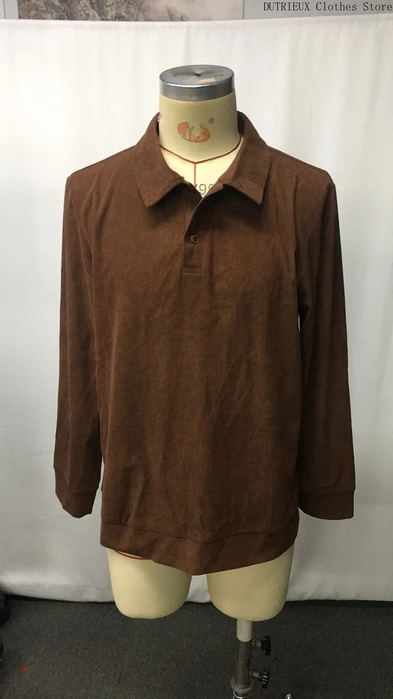 Autumnwinter Mens Vintage Corduroy Polo Shirt Longsleeved Pullover Sweatshirt Business Casual Brown Gym 250207