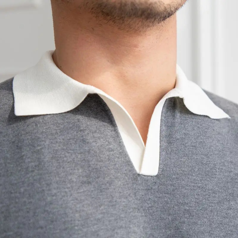 Spring Summer Fashion Elegant Polo Neck Knitted Tees Casual Versatile Western Clothing Loose Slim Mens TShirts 250207