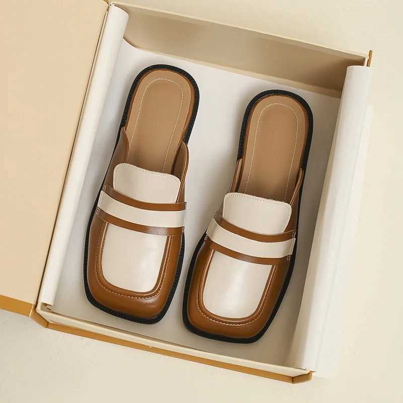 Slip-on French Half for Women England Party Sandals Loafer Dress Shoes Mules Slides Brand Designer Summer New 2024 Z250208