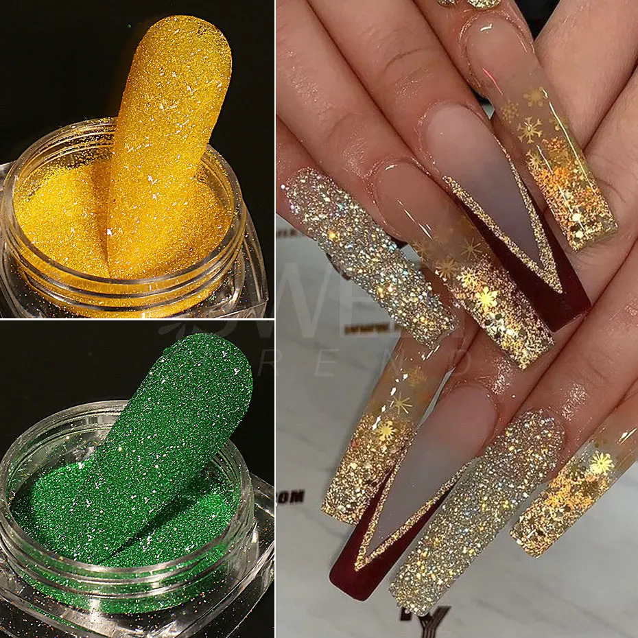12 Colors Reflective Glitter Nail Powder Shiny Dark Flashy Effect Crystal Diamond Chrome Pigment Dust Manicure Decoration BEFG 250115