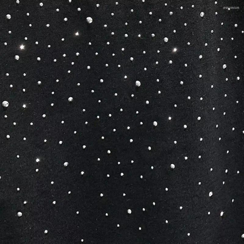 Men's T Shirts Summer Couple T-shirt Rhinestone Decor Round Neck Short Sleeves Men Top Loose Pullover Solid Color Mid Length Unisex Shirt