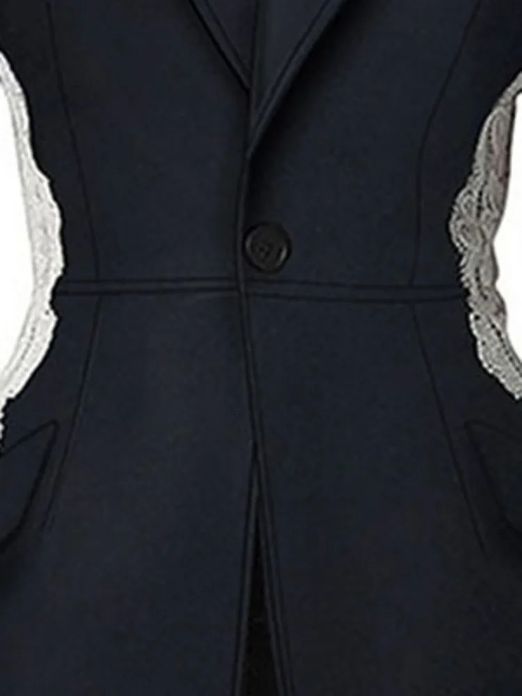 DEAT Fashion Womens Blazer Fashion Notched Lace Patchwork Long Sleeve Comparison Set Womens Jacket Spring 17A1298 250207